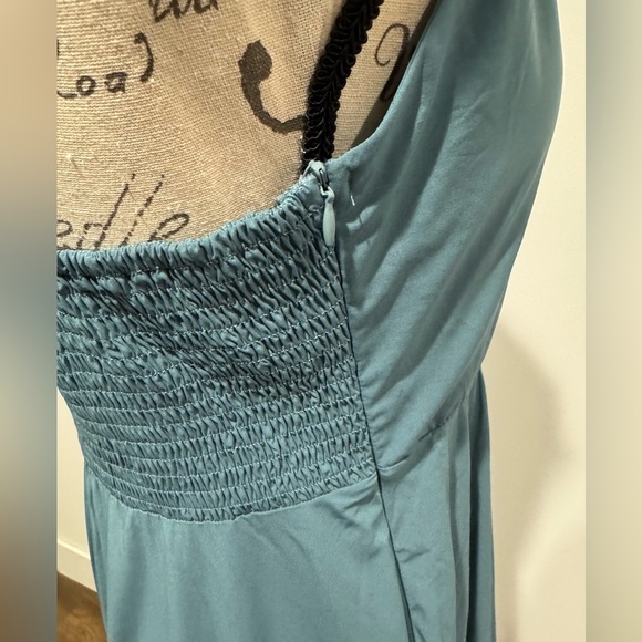 Halara Breezeful Shirred High Low Flowy Midi Dress Stone Blue Size Large NWT - Picture 8 of 12